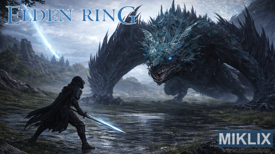 Elden Ring fan art showing a player in Black Knife armor confronting the massive Glintstone Dragon Smarag in the misty wetlands of Liurnia of the Lakes. Elden Ring fan art showing a player in Black Knife armor confronting the massive Glintstone Dragon Smarag in the misty wetlands of Liurnia of the Lakes.