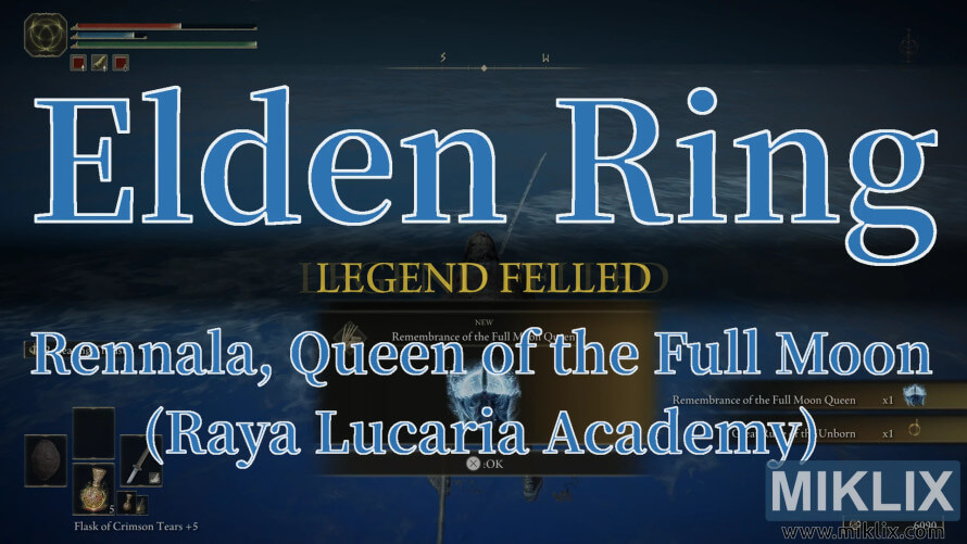 Elden Ring Rennala, Queen of the Full Moon defeated at Raya Lucaria Academy. Elden Ring Rennala, Queen of the Full Moon defeated at Raya Lucaria Academy.