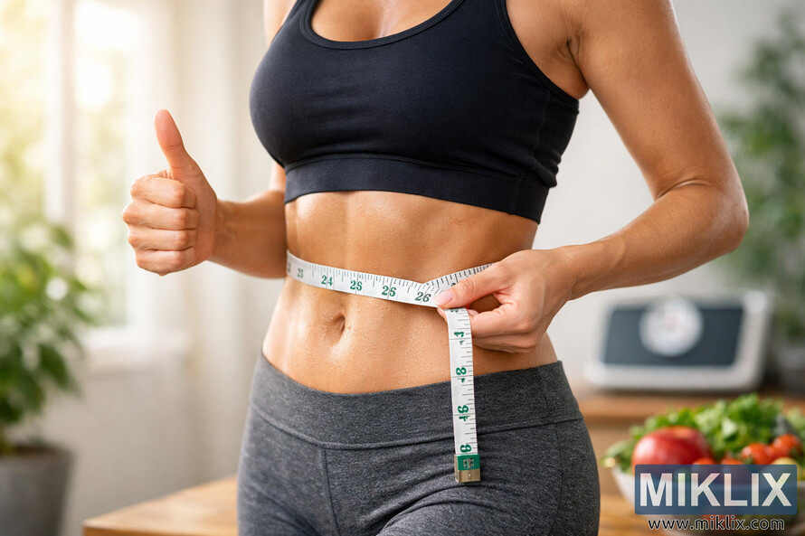 Fit woman measuring her waist with a tape measure, showing weight management success and healthy lifestyle. Fit woman measuring her waist with a tape measure, showing weight management success and healthy lifestyle.