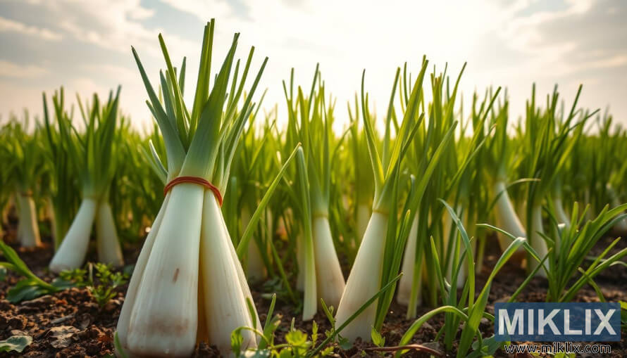 Amaliki asanda kuvunwa anemibala emhlophe neluhlaza endaweni ekhanyiswe ilanga ngaphansi kwesibhakabhaka esicwathile esinokukhanya kwegolide.