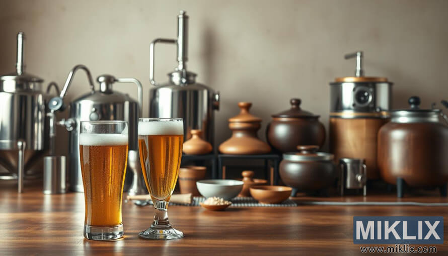 Gilashin shinkafar zinare kewaye da tasoshin shan ruwa da kayan abinci na gargajiya akan itace.