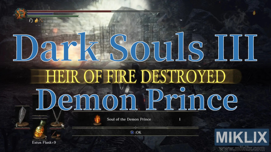Dark Souls III screenshot showing victory over the Demon Prince with Soul of the Demon Prince reward. Dark Souls III screenshot showing victory over the Demon Prince with Soul of the Demon Prince reward.