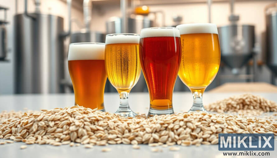 Varianter av havre vist med Ã¸l, og viser deres smak og aromainnflytelse i rene omgivelser.