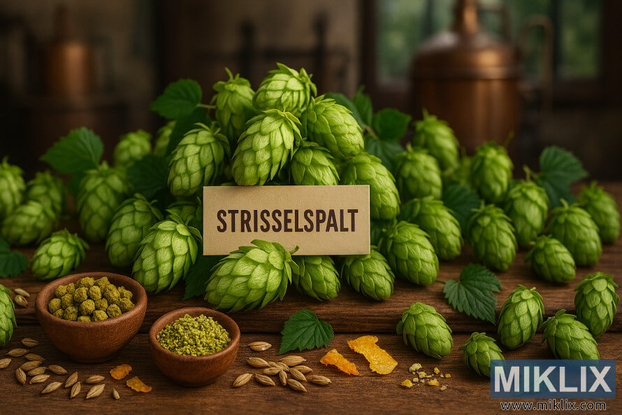 Ukulala okuyisicaba kwama-hops aseStrisselspalt anezinhlobo zeSaaz neHallertau, izitsha zokhuni zama-hops, ibhali, ikhasi le-citrus, kanye nesizinda sendawo yokwenza utshwala esifiphele Ukulala okuyisicaba kwama-hops aseStrisselspalt anezinhlobo zeSaaz neHallertau, izitsha zokhuni zama-hops, ibhali, ikhasi le-citrus, kanye nesizinda sendawo yokwenza utshwala esifiphele