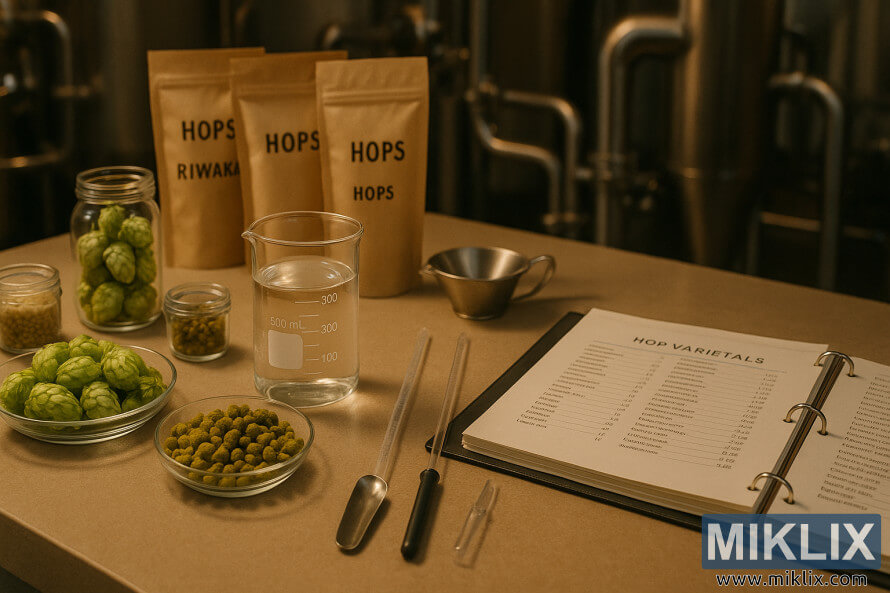 Pivara brojaÄ uredno rasporeÄen sa svežim hmeljnim kornetima, hmeljnim peletima, teglama sastojaka, ÄaÅ¡om vode, pipetama i vezivom sorti hmelja pod toplom svetloÅ¡Äu. Pivara brojaÄ uredno rasporeÄen sa svežim hmeljnim kornetima, hmeljnim peletima, teglama sastojaka, ÄaÅ¡om vode, pipetama i vezivom sorti hmelja pod toplom svetloÅ¡Äu.