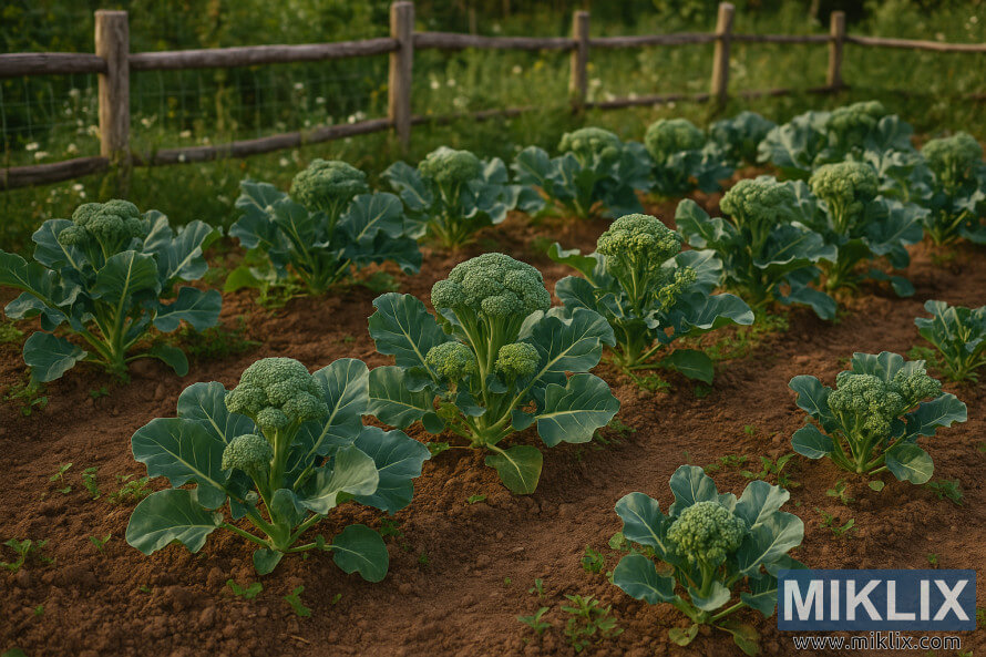 Những hà ng cây bông cải xanh má»c trên Äất mà u mỡ bên trong má»t khu vưá»n rau má»c mạc có hà ng rà o gá» và o mùa xuân. Những hà ng cây bông cải xanh má»c trên Äất mà u mỡ bên trong má»t khu vưá»n rau má»c mạc có hà ng rà o gá» và o mùa xuân.
