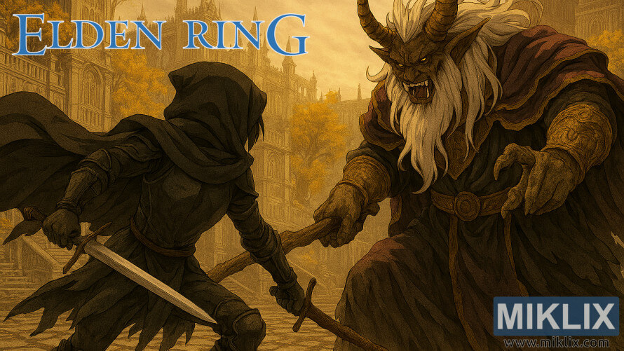 Fan art of a Tarnished in Black Knife armor confronting Morgott the Omen King in Leyndell Royal Capital, both poised for combat in golden light. Fan art of a Tarnished in Black Knife armor confronting Morgott the Omen King in Leyndell Royal Capital, both poised for combat in golden light.