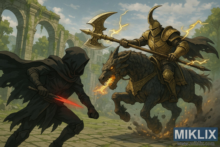 ÙØ´ÙØ¯ Ø¹ÙÙ Ø·Ø±Ø§Ø² Ø§ÙØ£ÙÙÙ ÙØ´Ø®ØµÙØ© Tarnished in Black Knife ØªÙØ§ØªÙ Ø­Ø§Ø±Ø³ Ø§ÙØ´Ø¬Ø±Ø© Ø§ÙØªÙÙÙ Ø§ÙØ°Ù ÙØ­ÙÙ ÙÙØ¨ÙØ±Ø¯ ÙÙ Ø¶ÙØ§Ø­Ù Ø¹Ø§ØµÙØ© Elden Ring.