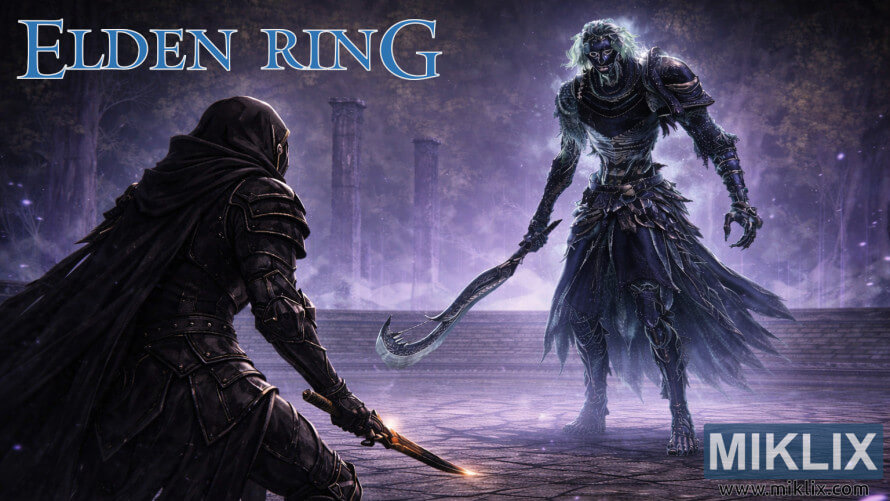 Dark fantasy fan art of a Black Knife armored warrior facing the towering Ancient Hero of Zamor inside a glowing circular Evergaol arena at night. Dark fantasy fan art of a Black Knife armored warrior facing the towering Ancient Hero of Zamor inside a glowing circular Evergaol arena at night.