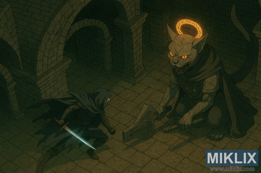 Izometrické fanúšikovské umenie v štýle anime s tematikou boja s poškvrneným strážcom Erdtree Burial Watchdog v katakombách Wyndham. Izometrické fanúšikovské umenie v štýle anime s tematikou boja s poškvrneným strážcom Erdtree Burial Watchdog v katakombách Wyndham.