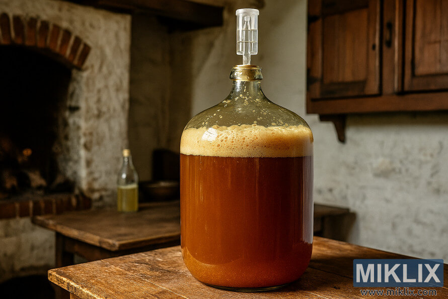 Gilashin carboy yana Æyalli na Belgian ale a cikin tsattsauran ra'ayi na al'ada na Belgium