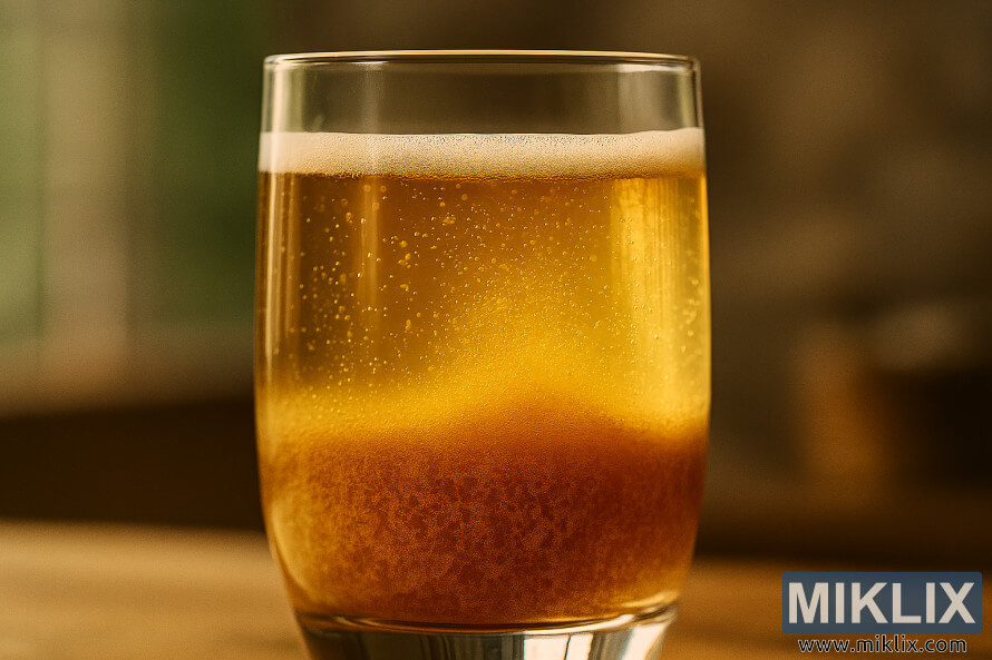 Maya flokulyasiyasını vÉ yüksÉlÉn qabarcıqları göstÉrÉn qızılı köpüklü pivÉ ilÉ ÅÉffaf ÅüÅÉ qab Maya flokulyasiyasını vÉ yüksÉlÉn qabarcıqları göstÉrÉn qızılı köpüklü pivÉ ilÉ ÅÉffaf ÅüÅÉ qab