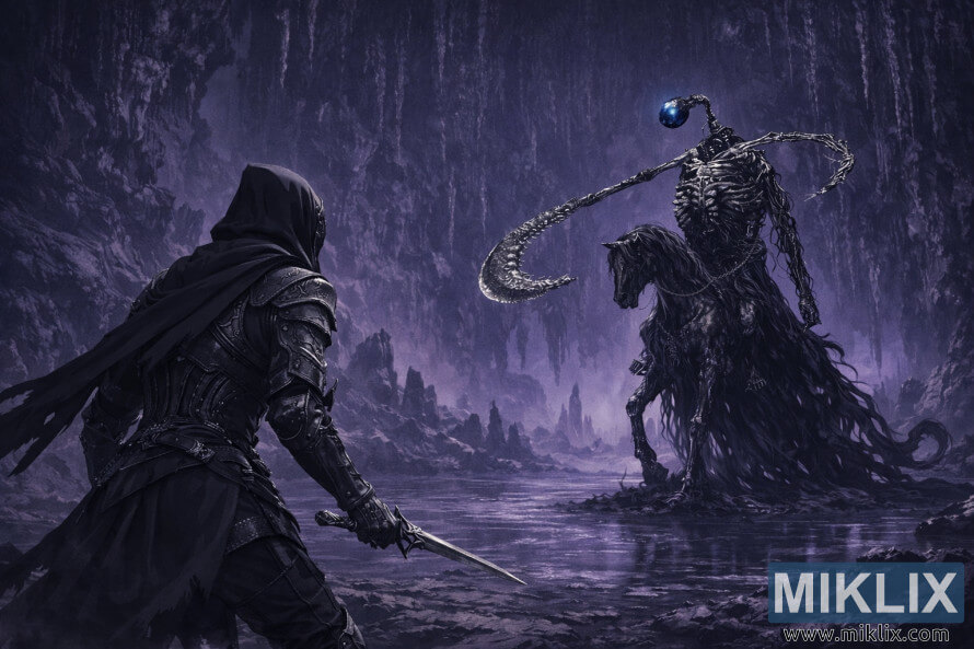 Lai vaade Tuhmunud Musta Nuga soomusrÃ¼Ã¼st, mis on vastamisi MÃ¤daneva RÃ¼Ã¼tliga avaras lillas koopas.