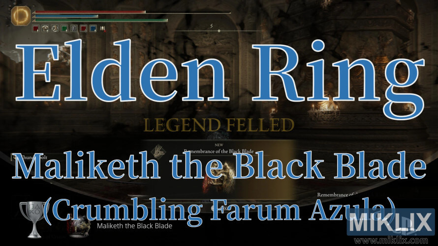 “Legend Felled” စာသားနှင့် PlayStation ဖလားအိုင်ကွန်များပါရှိသော ပြိုလဲနေသော Farum Azula တွင် Maliketh the Black Blade ကို အောင်မြင်ကြောင်း Elden Ring ၏ စခရင်ရှော့တွင် ပြသထားသည်။