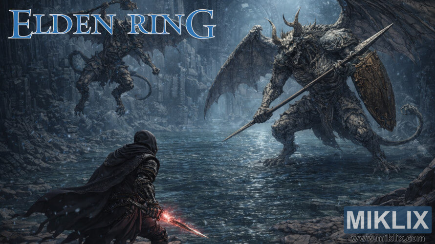 Elden Ring fan art of Black Knife armor warrior battling Valiant Gargoyles in Siofra Aqueduct Elden Ring fan art of Black Knife armor warrior battling Valiant Gargoyles in Siofra Aqueduct