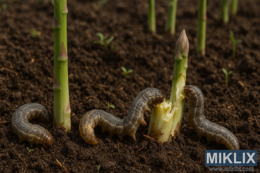 SoÄi se hranijo z mladim beluÅ¡evim steblom v vrtni gredici.