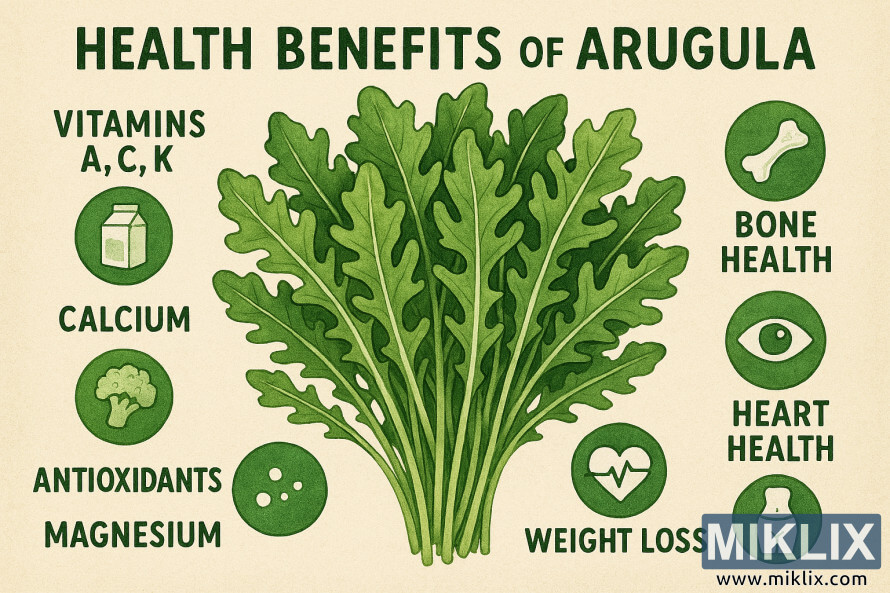 Rokanın besin özelliklerini ve saÄlık faydalarını gösteren, etiketli simgelerle desteklenmiÅ bir illüstrasyon. Rokanın besin özelliklerini ve saÄlık faydalarını gösteren, etiketli simgelerle desteklenmiÅ bir illüstrasyon.