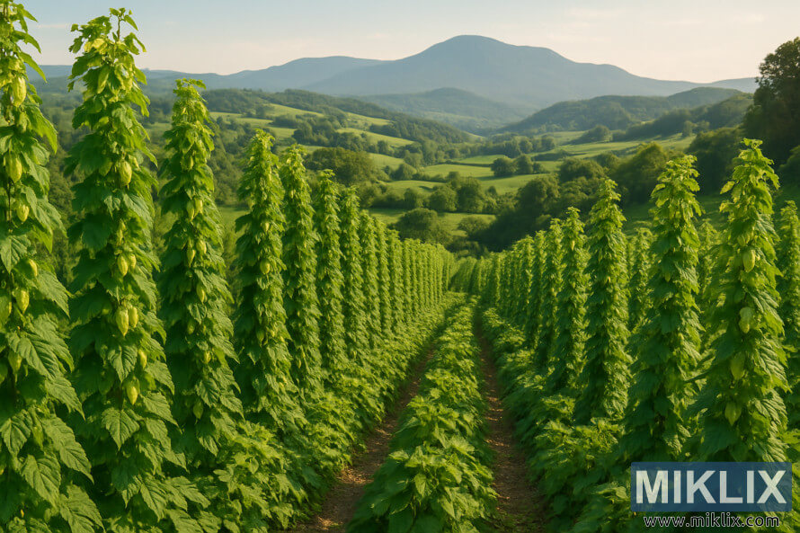 Uzaqda mavi daÄlar olan yuvarlanan gÃ¼nÉÅli tÉpÉlÉrdÉ uzanan hÃ¼ndÃ¼r yaÅÄ±l ÅerbetÃ§iotu bitkilÉri.