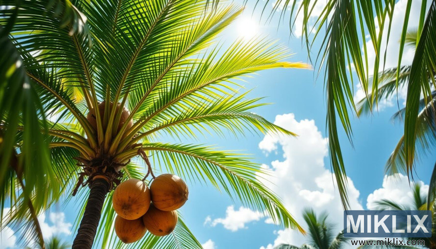 ç¶ è²çæ¤°å­æ¨¹ä¸ææ»¿äºæççæ¤°å­ï¼æ è¥¯èæäº®çèå¤©ã