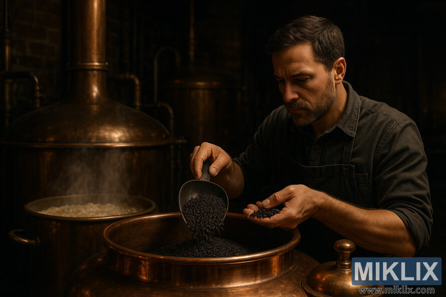 Berarul pune malÈ de grÃ¢u de la miezul nopÈii Ã®ntr-un ceaun de cupru Ã®ntr-o berÄrie slab luminatÄ de luminÄ caldÄ Èi abur.