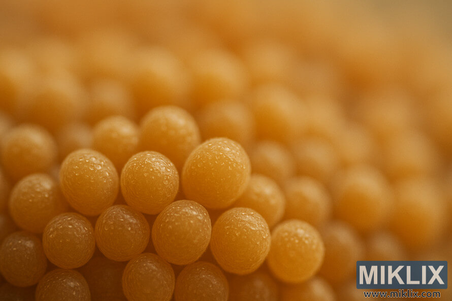 Macro kusa da kyalli, Æwayoyin yisti masu aiki a ÆarÆashin haske mai laushi.