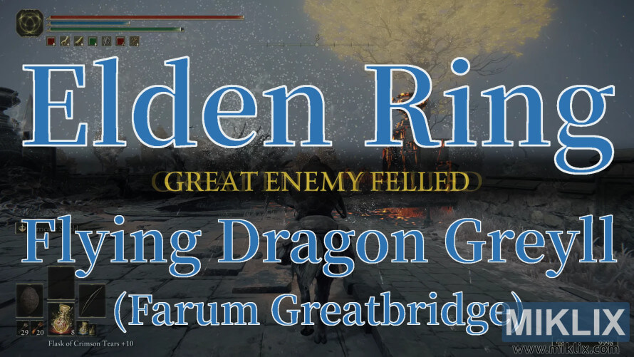Elden Ring screenshot showing Flying Dragon Greyoll defeated at Farum Greatbridge. Elden Ring screenshot showing Flying Dragon Greyoll defeated at Farum Greatbridge.
