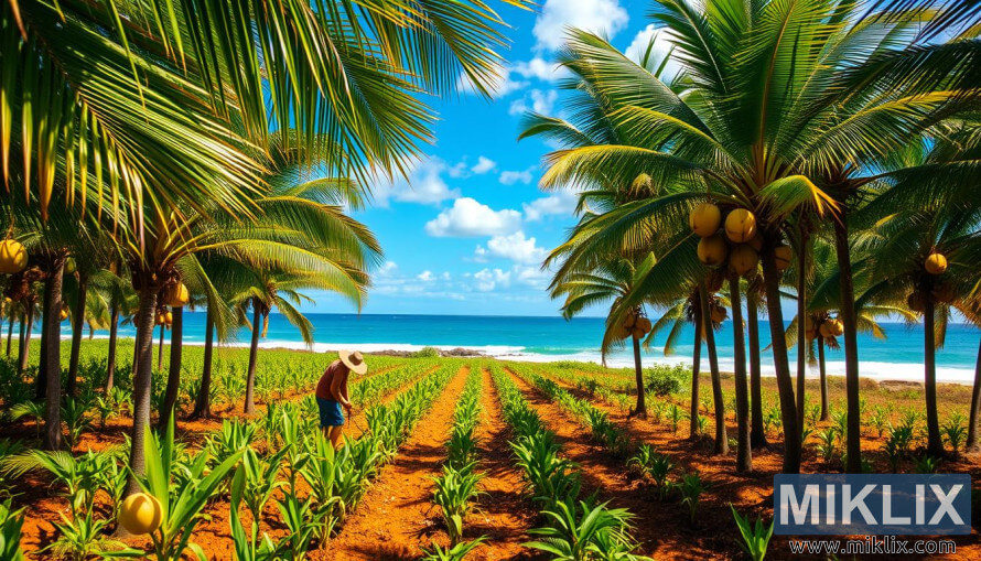 æ¤°å­ç¨®æ¤åï¼è¾²æ°å¨æµ·å²¸éç§é¡§å¹¼èãé«å¤§çæ£æ«æ¨¹åæççæ¤°å­ã