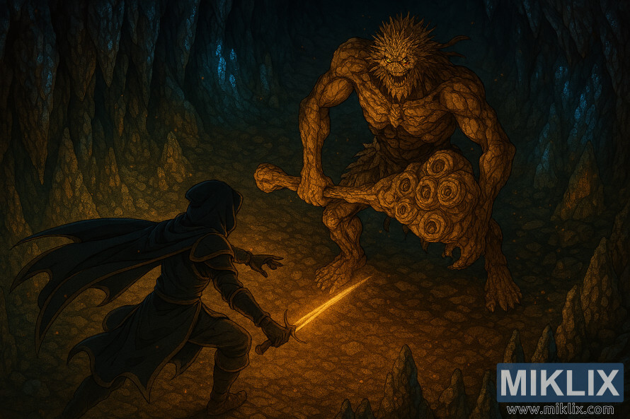 Fanowska grafika w stylu izometrycznym w stylu anime przedstawiajÄ
ca Tarnished in Black Knife w zbroi walczÄ
cej z Stonedigger Troll w Old Altus Tunnel w Elden Ring Fanowska grafika w stylu izometrycznym w stylu anime przedstawiajÄ
ca Tarnished in Black Knife w zbroi walczÄ
cej z Stonedigger Troll w Old Altus Tunnel w Elden Ring