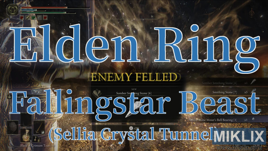 Elden Ring Fallingstar Beast defeated in Sellia Crystal Tunnel. Elden Ring Fallingstar Beast defeated in Sellia Crystal Tunnel.
