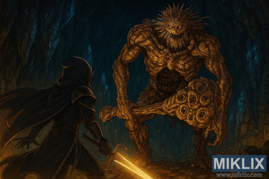 Fanowska grafika w stylu anime przedstawiajÄ
ca Tarnished in Black Knife w zbroi walczÄ
cej z Stonedigger Troll w Old Altus Tunnel w Elden Ring Fanowska grafika w stylu anime przedstawiajÄ
ca Tarnished in Black Knife w zbroi walczÄ
cej z Stonedigger Troll w Old Altus Tunnel w Elden Ring