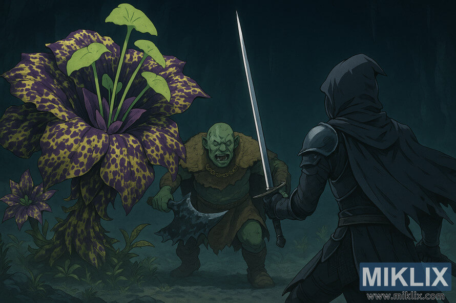 Ubuciko babalandeli besitayela se-anime obubonisa i-Tarnished ngemuva ibhekene ne-Omenkiller kanye nesitshalo esikhulu i-Miranda the Blighted Bloom ngaphakathi komhume omnyama.