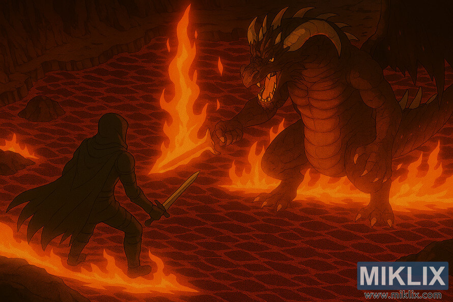 Salon fanan wasan anime na Tarnished yaÆi Magma Wyrm yana riÆe da takobi mai zafi a cikin Elden Ring