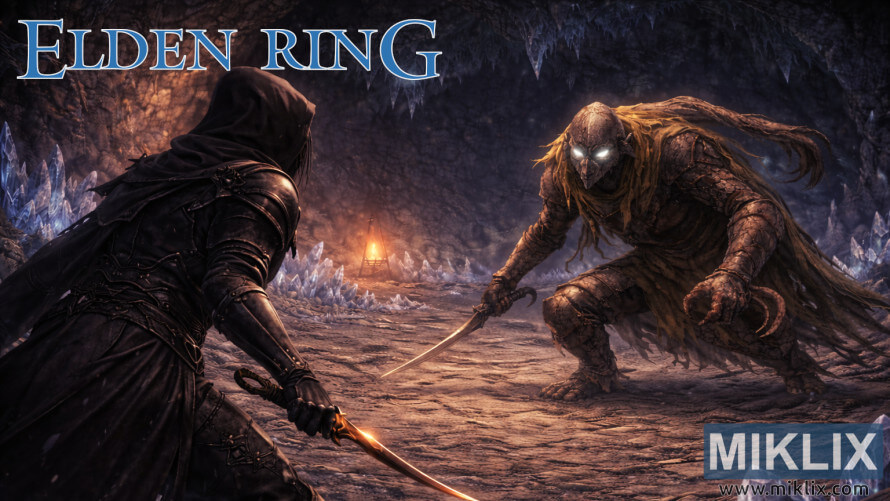 Fan art of a Tarnished warrior in Black Knife armor facing a Bloodhound Knight inside the glowing, crystal-lined Lakeside Crystal Cave in Elden Ring. Fan art of a Tarnished warrior in Black Knife armor facing a Bloodhound Knight inside the glowing, crystal-lined Lakeside Crystal Cave in Elden Ring.