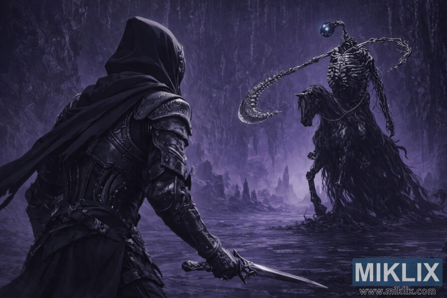 Vaade Tuhmunud Musta Nuga SoomusrÃ¼Ã¼st Ã¼le Ãµla, vastamisi MÃ¤daneva RÃ¼Ã¼tliga lillas koopas.