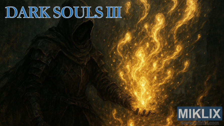 Ashen One in Shadow Armor absorbing golden Souls in a dark fantasy setting Ashen One in Shadow Armor absorbing golden Souls in a dark fantasy setting