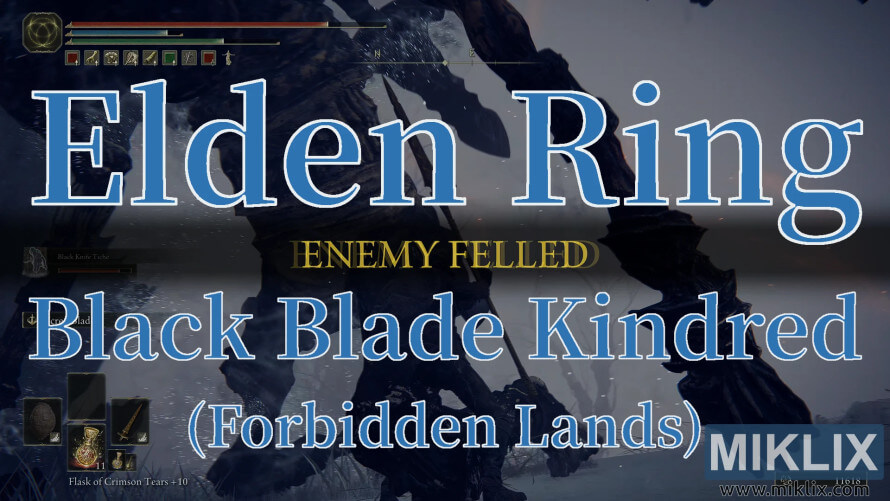 Screenshot from Elden Ring showing the player defeating the Black Blade Kindred in the snowy Forbidden Lands with “ENEMY FELLED” on screen. Screenshot from Elden Ring showing the player defeating the Black Blade Kindred in the snowy Forbidden Lands with “ENEMY FELLED” on screen.