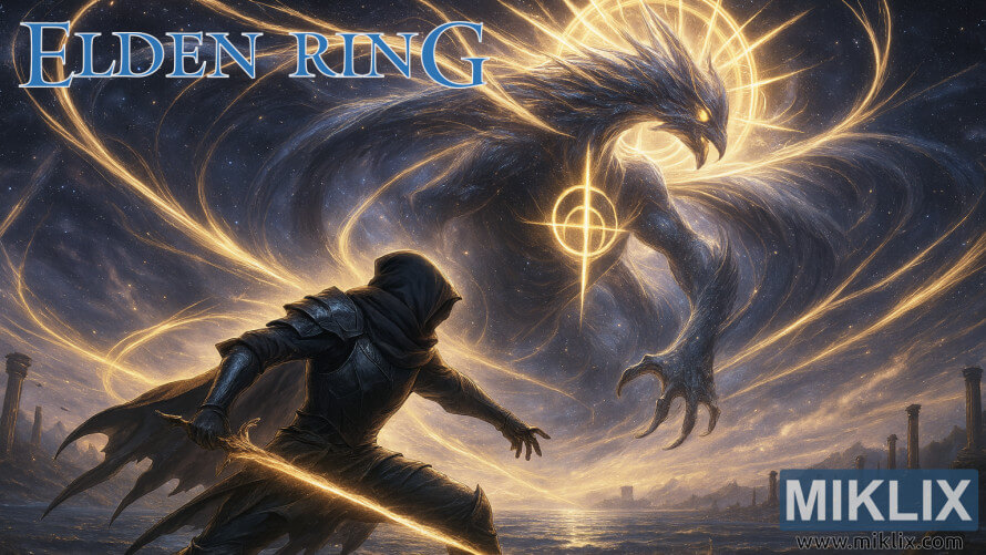 Anime-style illustration of a Black Knife armored warrior battling the glowing cosmic Elden Beast from Elden Ring. Anime-style illustration of a Black Knife armored warrior battling the glowing cosmic Elden Beast from Elden Ring.