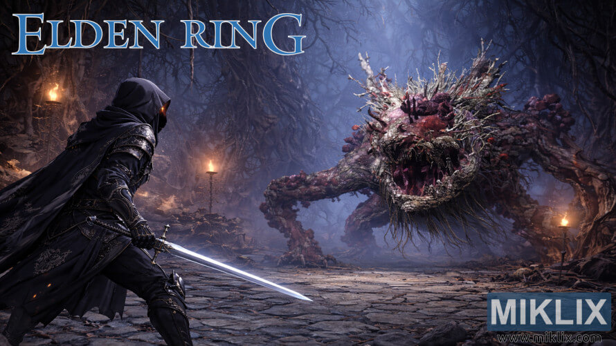 Dark fantasy fan art of the Tarnished in Black Knife armor facing the Ulcerated Tree Spirit inside Fringefolk Hero's Grave in Elden Ring, moments before battle. Dark fantasy fan art of the Tarnished in Black Knife armor facing the Ulcerated Tree Spirit inside Fringefolk Hero's Grave in Elden Ring, moments before battle.