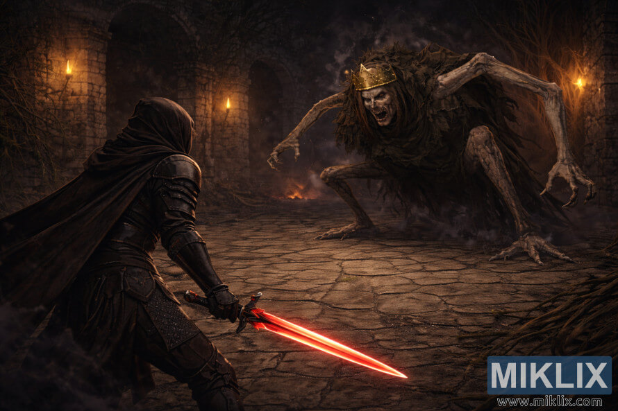 Фан-аÑÑ Ð¿Ð¾ моÑивам мÑаÑного ÑÑнÑези Elden Ring, на коÑоÑом изобÑажен ÐÑквеÑненнÑй Ñо ÑÐ¿Ð¸Ð½Ñ Ñлева, ÑазмаÑ
иваÑÑий ÑвеÑÑÑимÑÑ ÐºÑаÑнÑм меÑом, пÑоÑивоÑÑоÑÑий ÐоÑолевÑÐºÐ¾Ð¼Ñ ÐÑизÑÐ°ÐºÑ Ð²Ð¾ двоÑе ÑазÑÑÑенного ÐоÑолевÑкого ЦаÑÑÑва. Фан-аÑÑ Ð¿Ð¾ моÑивам мÑаÑного ÑÑнÑези Elden Ring, на коÑоÑом изобÑажен ÐÑквеÑненнÑй Ñо ÑÐ¿Ð¸Ð½Ñ Ñлева, ÑазмаÑ
иваÑÑий ÑвеÑÑÑимÑÑ ÐºÑаÑнÑм меÑом, пÑоÑивоÑÑоÑÑий ÐоÑолевÑÐºÐ¾Ð¼Ñ ÐÑизÑÐ°ÐºÑ Ð²Ð¾ двоÑе ÑазÑÑÑенного ÐоÑолевÑкого ЦаÑÑÑва.