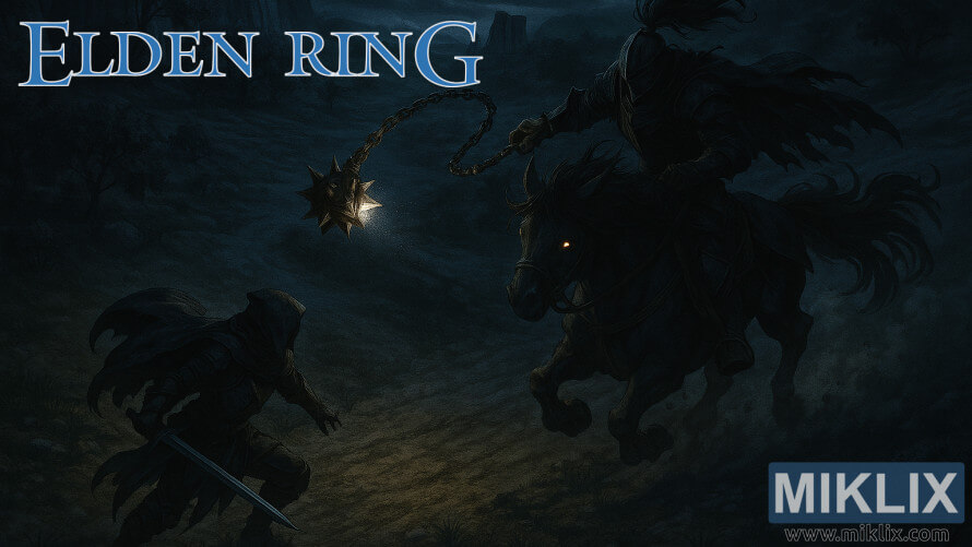 Fan art showing the Tarnished facing the Night’s Cavalry on horseback at night on the Altus Highway in Elden Ring. Fan art showing the Tarnished facing the Night’s Cavalry on horseback at night on the Altus Highway in Elden Ring.