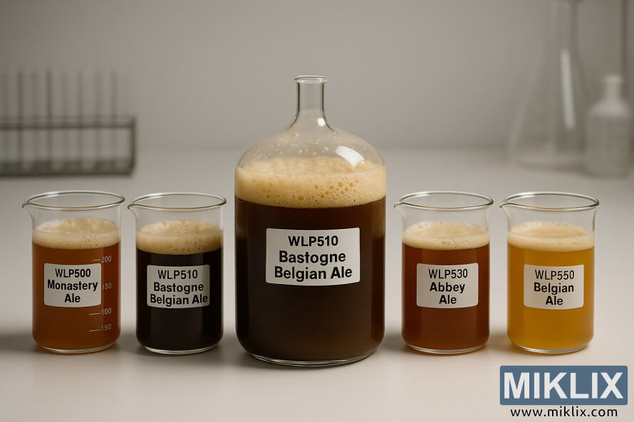 Lima bikar penapaian bir Belgium membandingkan strain yis White Labs dalam tetapan makmal.