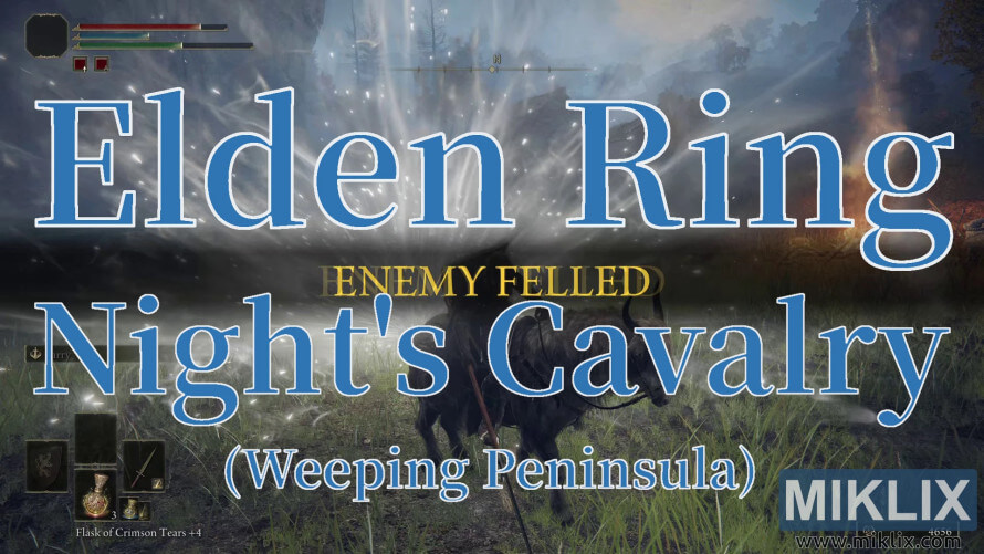 Elden Ring screenshot showing victory over Night's Cavalry in the Weeping Peninsula.