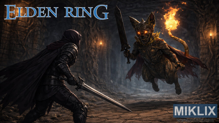 Dark fantasy fan art of a Tarnished warrior in Black Knife armor wielding a sword against the floating Erdtree Burial Watchdog with a flaming tail inside the Cliffbottom Catacombs in Elden Ring. Dark fantasy fan art of a Tarnished warrior in Black Knife armor wielding a sword against the floating Erdtree Burial Watchdog with a flaming tail inside the Cliffbottom Catacombs in Elden Ring.