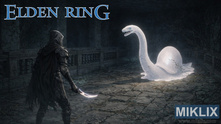 Fan art of Elden Ring player in Black Knife armor confronting Spiritcaller Snail in Road's End Catacombs