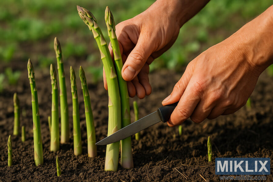 Roke reÅ¾ejo stebla beluÅ¡ev na pravilni viÅ¡ini na polju.