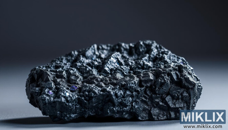 TÃ¼nd boz manqan filizi nÃ¼munÉsinin kristal teksturasÄ± vÉ iridessensiyasÄ±nÄ±n yaxÄ±ndan gÃ¶rÃ¼nÃ¼ÅÃ¼.