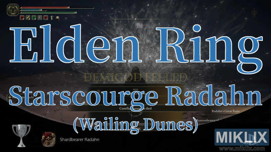 Elden Ring Starscourge Radahn defeated at the Wailing Dunes. Elden Ring Starscourge Radahn defeated at the Wailing Dunes.