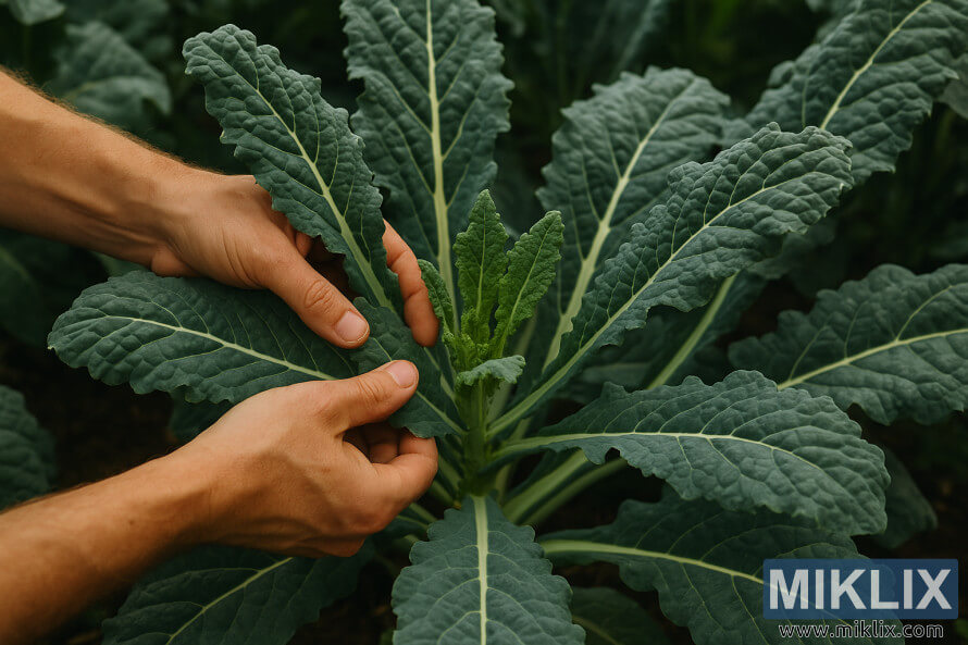 ÄÃ´i tay nháº¹ nhÃ ng hÃ¡i nhá»¯ng lÃ¡ cáº£i xoÄn bÃªn ngoÃ i trong khi váº«n giá»¯ nguyÃªn pháº§n lÃµi trong má»t khu vÆ°á»n tÆ°Æ¡i tá»t.