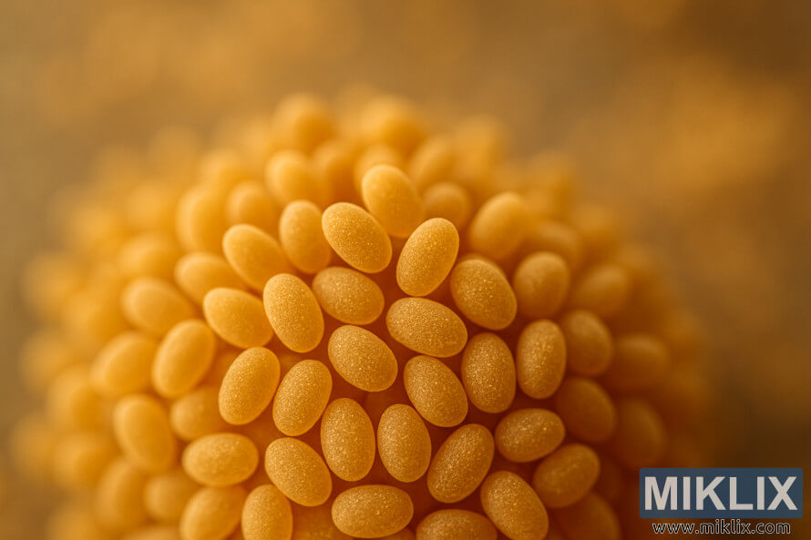 Makro gÃ¶rÃ¼nÃ¼ÅdÉ incÉ Édviyyat vÉ sitrus notlarÄ± ilÉ parlayan qÄ±zÄ±l saison maya mÉdÉniyyÉti.