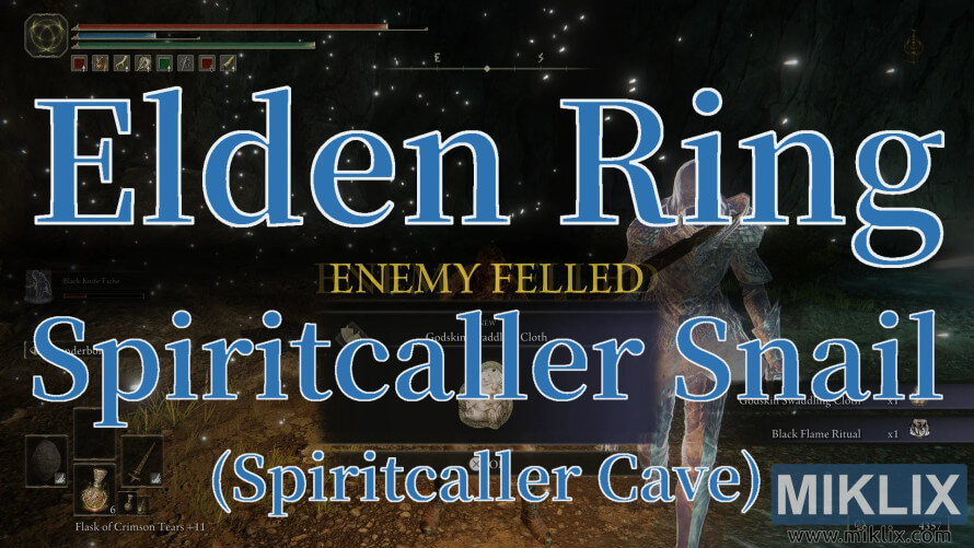 Elden Ring screenshot showing “Enemy Felled” after defeating the Spiritcaller Snail in Spiritcaller Cave. Elden Ring screenshot showing “Enemy Felled” after defeating the Spiritcaller Snail in Spiritcaller Cave.
